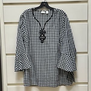Westbound pull over blouse black and white check 2X